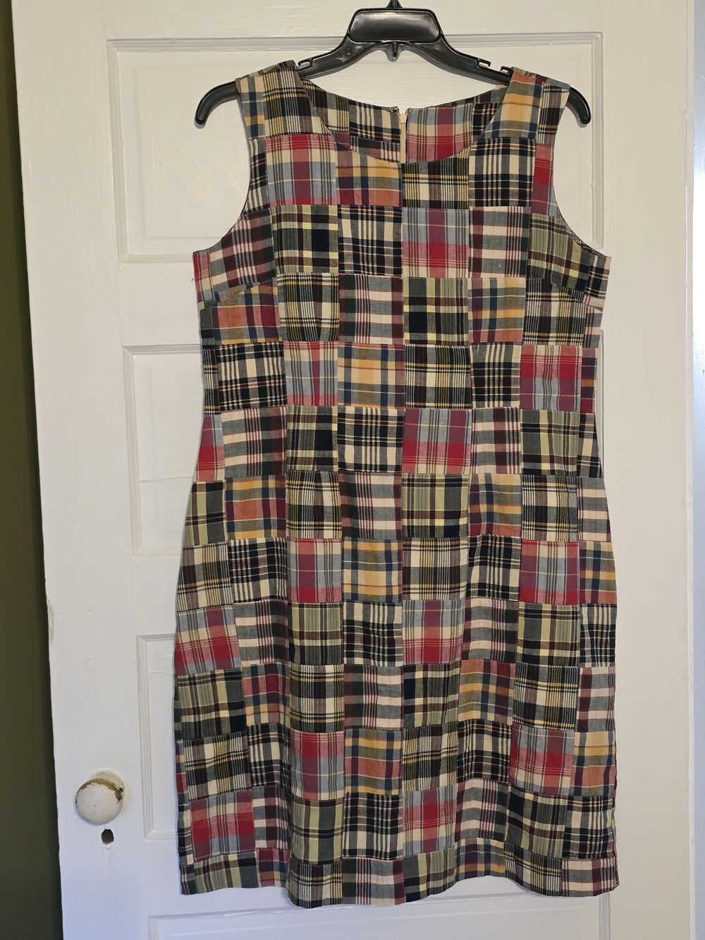 NorthStyle Sleeveless Patchwork Plaid Midi Dress in Red, Yellow & Green Size 14